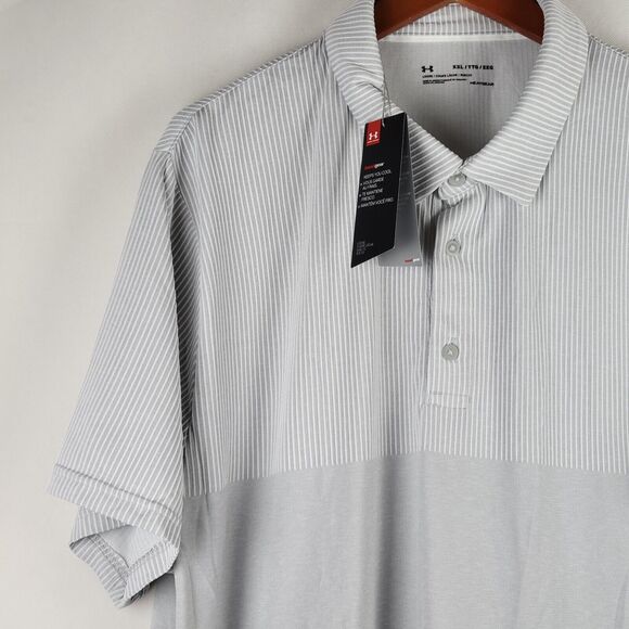 Under Armour Golf Polo Men 2XL Loose Fit Gray Textured Heat Gear Performance NWT - Picture 4 of 14